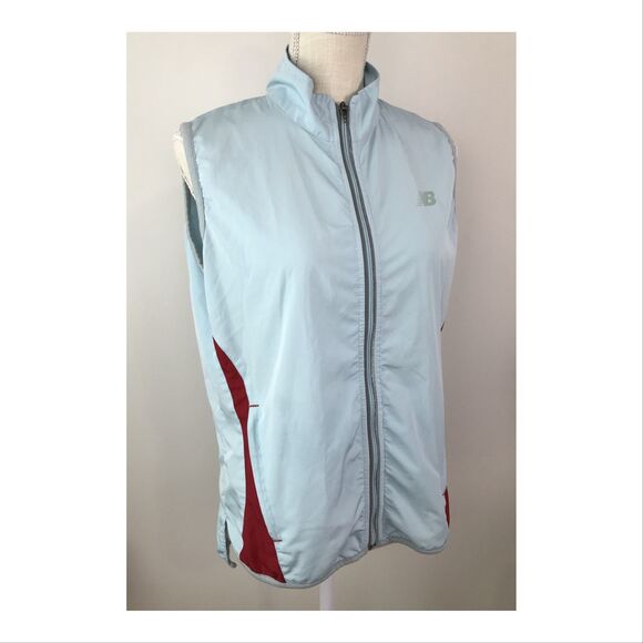 New Balance Womens Windbreaker Vest Medium Vented Training Zip Pockets Blue Red - Picture 1 of 12